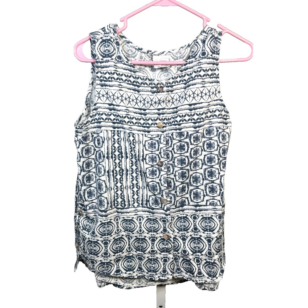 C.M.C. by Color Me Cotton Button Up Tank Top Sleeveless Shirt‎ USA Blue Medium